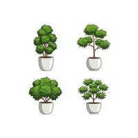 Four Cartoon Potted Plants Collection with Different Shapes on White Background vector