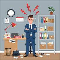 Angry Businessman Standing in Office After Absence From Workplace vector