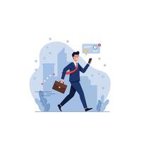 Businessman Walking with Briefcase Checking Smartphone for Notifications in the City vector