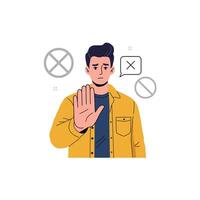 Man Showing Stop Gesture with Forbidden Symbols Concept Illustration vector