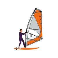 Person Windsurfing on Water Sport Illustration with Orange and Gray Sail vector