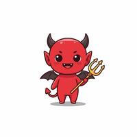 Cute Devil Character with Pitchfork Isolated on White Background vector