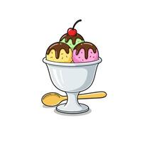 Cartoon Ice Cream Sundae with Chocolate Sauce and Cherry Topping vector