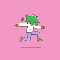 Running Character Covered in Green Slime on Pink Background Illustration vector