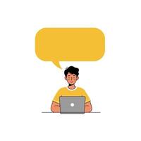 Cartoon Person Using Laptop with Speech Bubble Graphic Illustration vector
