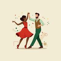 Couple Dancing Together in Retro Style Illustration with Confetti vector