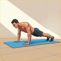 Man Doing Push Up Exercise on Mat Indoors for Fitness vector