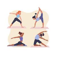 Diverse Group Practicing Yoga Poses on Mats for Wellness and Flexibility vector