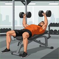 Man Doing Dumbbell Bench Press Exercise at the Gym for Fitness vector