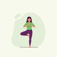 Woman Practicing Yoga Tree Pose for Health and Wellness Illustration vector
