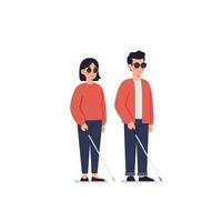 Blind People Walking with Canes Illustration on White Background vector