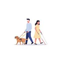 Illustrations of Visually Impaired People Using Guide Dog and Cane for Mobility vector