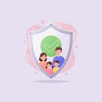 Family Protected by Insurance Shield with Check Mark for Security vector