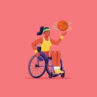 Wheelchair Basketball Player Spinning Ball with Animation on Salmon Background vector