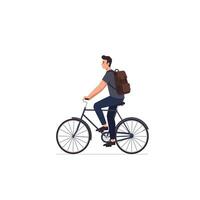 Man Riding Bicycle with Backpack on Isolated White Background Illustration vector