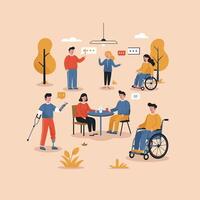Diverse Group of People Communicating and Socializing in Outdoor Setting vector