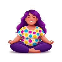 Woman Meditating in Lotus Position with Calm Expression on White Background vector