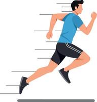 A man in athletic wear running swiftly with a determined expression in a flat illustration depicting speed and motion dynamics vector