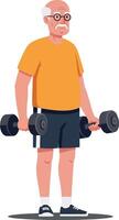 Older man lifting dumbbells in a flat style workout scene showcasing strength and determination in a bright and vibrant illustration vector