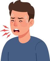 A distressed young man with sweat beads on his forehead expressing discomfort in a flat illustration style showcasing emotional struggle and tension in a simplistic design art vector