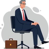 Professional man in a suit sitting on a chair with a briefcase, minimal and modern illustration vector