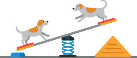 Two playful dogs on a colorful seesaw in a minimal flat design illustration showcasing joy and interaction in a playful setting vector