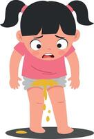 Young Girl with Pigtails Looking Distressed in Colorful Flat Art Illustration vector