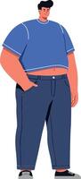 A confident young man with a casual outfit, standing proudly in a flat design style, showcasing vibrant colors and bold outlines, illustration vector