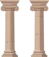 Two detailed classical columns showcasing intricate designs in a flat style, representing ancient architecture and historical significance in art vector
