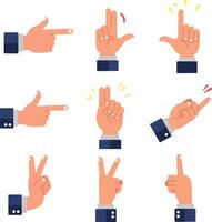 A collection of diverse hand gestures in a flat design style showcasing communication and expression, emphasizing creativity and interaction in art vector