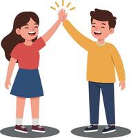 Two joyful children high-fiving each other in a flat, colorful, and friendly illustration showcasing happiness and camaraderie vector