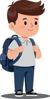 Cheerful young boy with a backpack standing confidently in a flat design style illustration vector