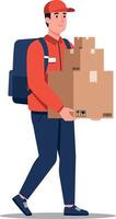 Delivery person carrying stacked cardboard boxes in a flat, minimal design style, showcasing professionalism and efficiency in art vector