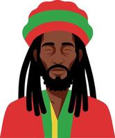 A man with dreadlocks wearing a red, green, and yellow hat in a flat, minimal design style showcasing cultural pride and tranquility in art vector