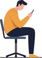 A man sitting on a chair looking at his smartphone in a minimal and modern design style illustration vector
