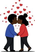 A couple sharing a tender kiss surrounded by floating hearts in a flat design style art vector