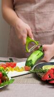add cucumbers Preparing cabbage salad from vegetables. Health food and vitamin salads video