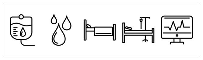 A set of 5 medical icons as glucose, blood donate, patient bed vector