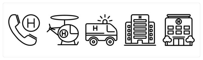 A set of 5 medical icons as emergency calll, air ambulance, ambulance vector