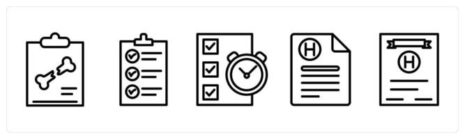 A set of 5 medical icons as orthopedic report, medical list, report on time vector