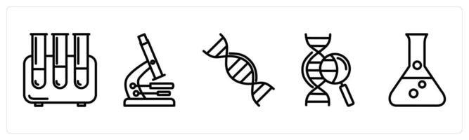 A set of 5 medical icons as test vial, microscope, dna vector