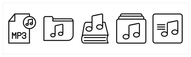 A set of 5 music icons as mp3 file, music folder, music book vector