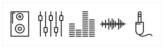 A set of 5 music icons as speaker, music settings, music levels vector