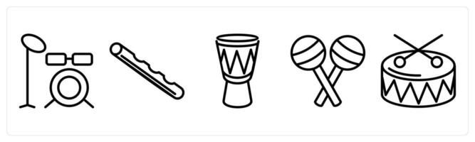 A set of 5 music icons as musical drum, flute, ethnic drum vector