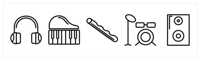 A set of 5 music icons as headphone, piano, flute vector