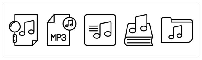 A set of 5 music icons as search music file, mp3 file vector