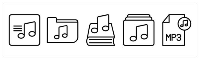 A set of 5 music icons as music file, music folder, music book vector
