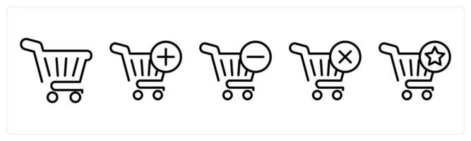 A set of 5 shopping icons as shopping cart, add to cart, remove from cart vector