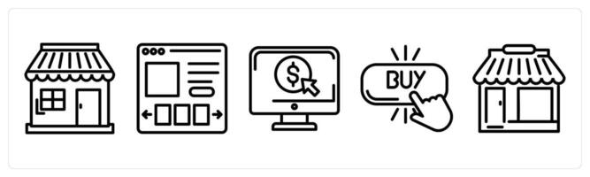 A set of 5 shopping icons as shopping store, product details, online ppc vector