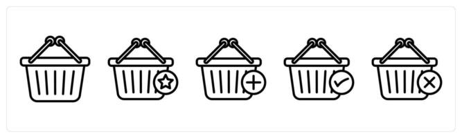 A set of 5 shopping icons as shopping basket, favorite basket, add to basket vector